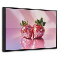 LEINWAND Bilder mit Rahmen - Disco - Obst - Glitzer - Erdbeere - 60x40 - Pink, Textil (60/40cm) - MuchoWow