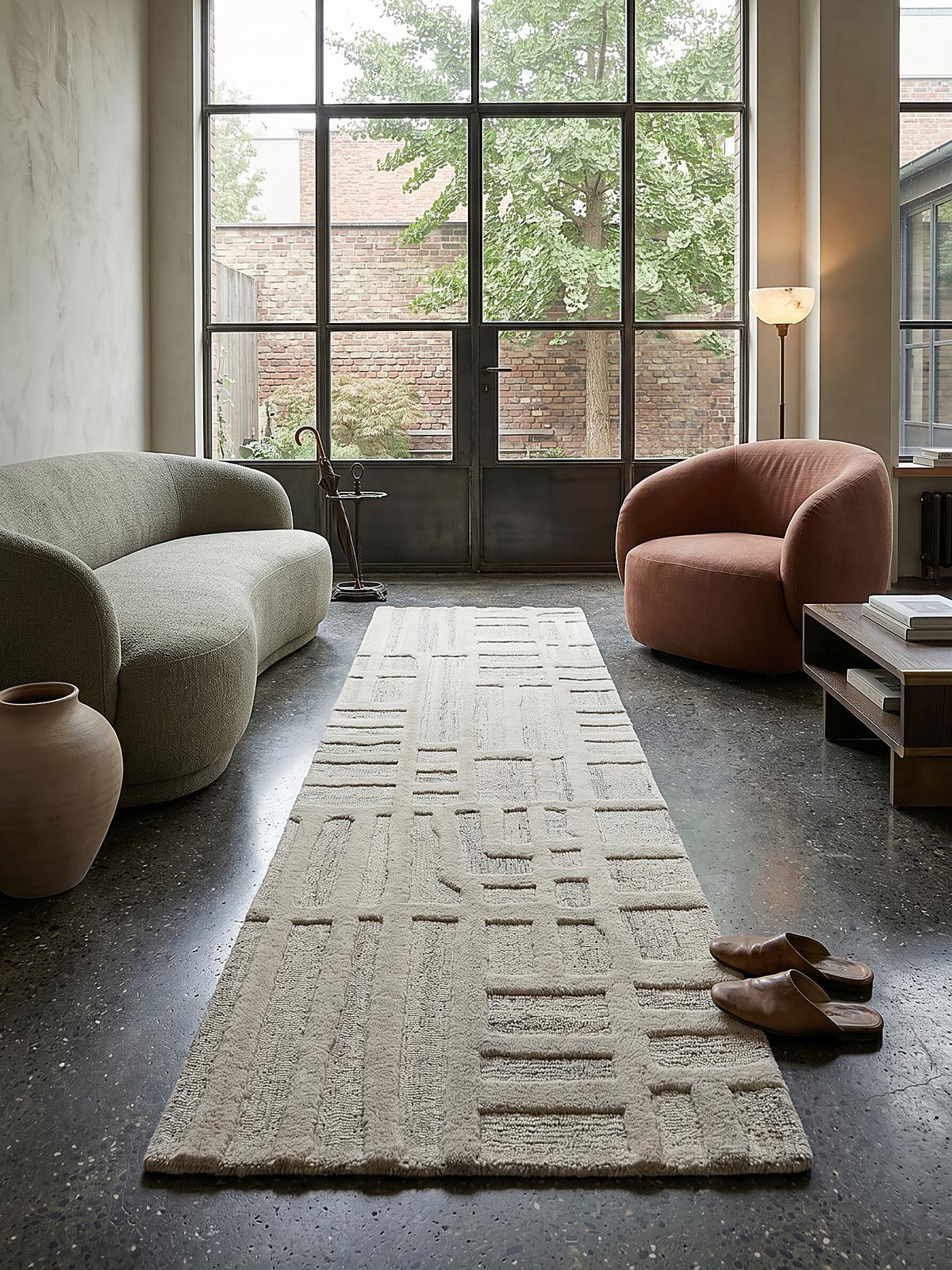 TEPPICH aus Wolle EDALE in Natur, abstrakt, Florhöhe 6 mm, 80 x 300 cm - Beige, Textil (80/300cm) - KADIMA DESIGN
