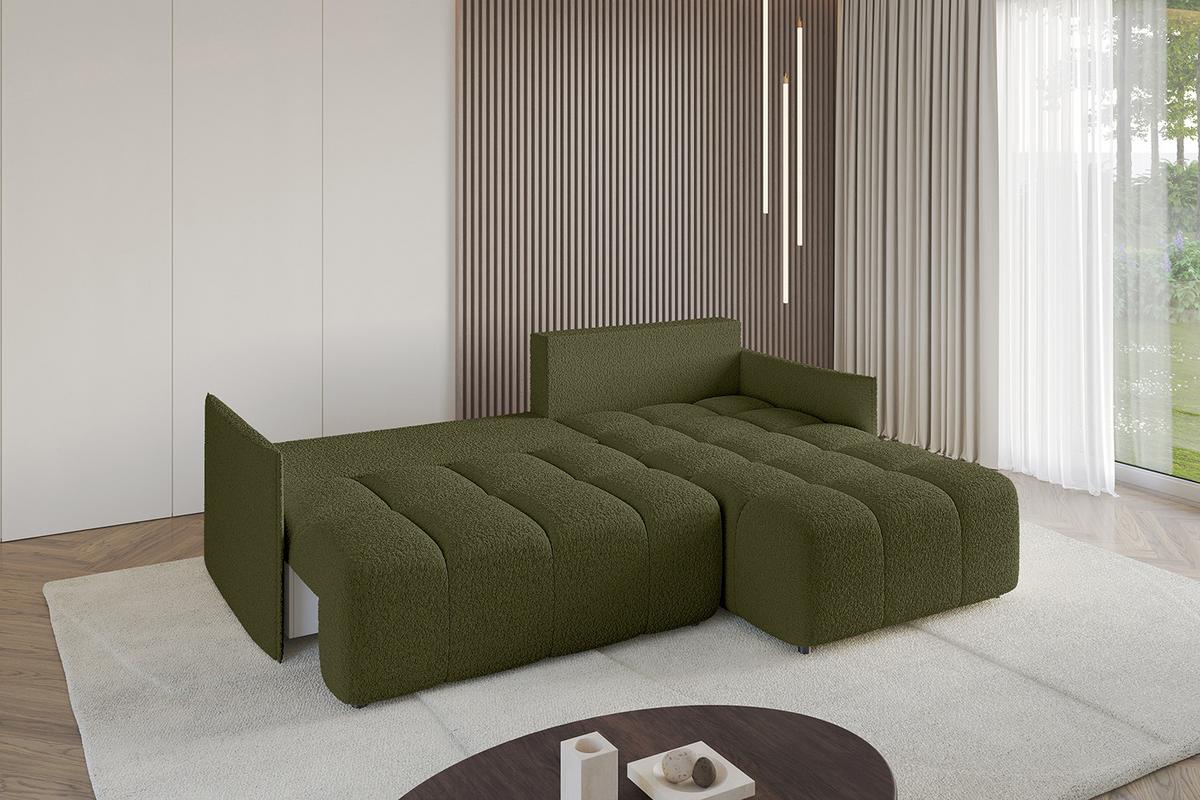ECKSOFA Ottomane rechts LONLI-L 251x189x68 Olivgrün Bouclé - Olivgrün, Holzwerkstoff/Kunststoff (189/251cm) - ALTDECOR
