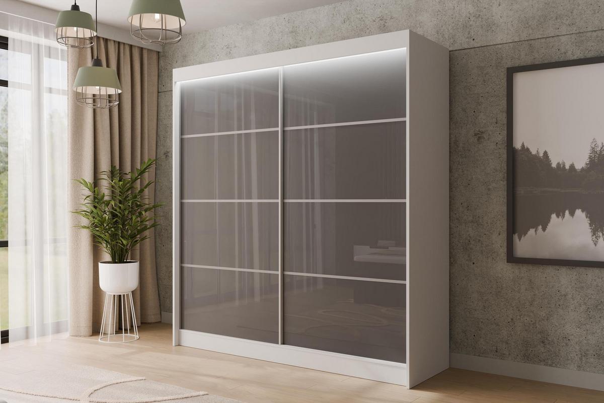 KLEIDERSCHRANK PEKA III mit LED - 200 cm - Weiß|Grau - Weiß/Grau, Holzwerkstoff (200/215/61cm) - ALTDECOR