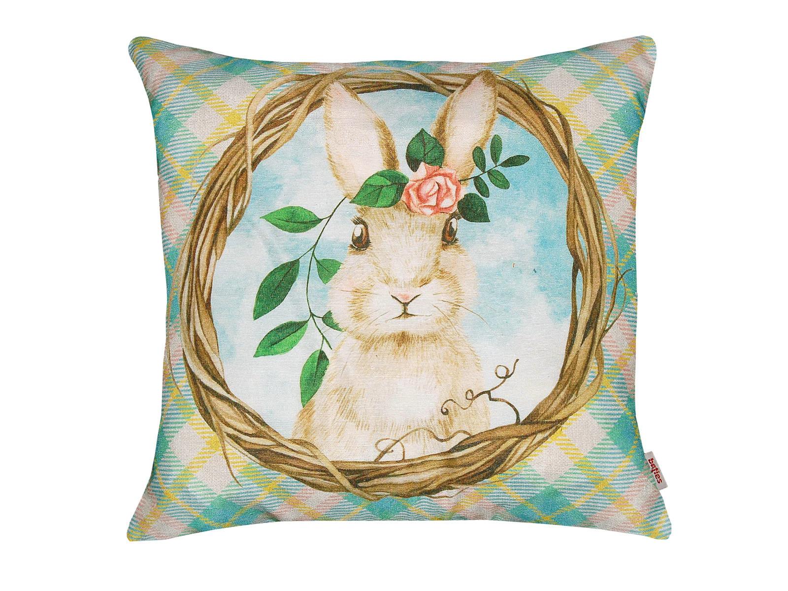 KISSENHÜLLE Hase Josefine romantisches Landhaus Design Kaninchen Alloverdruck 30/50 cm - Blau/Multicolor, Textil (40/40cm) - beties Heimtextil