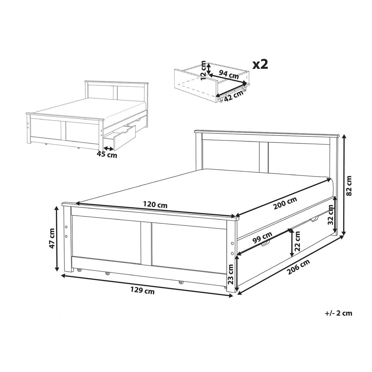 BETT mit 2 Schubladen 120/200 cm Kiefernholz Hellbraun Dauphin - Hellbraun, Holz (120/200cm) - Beliani