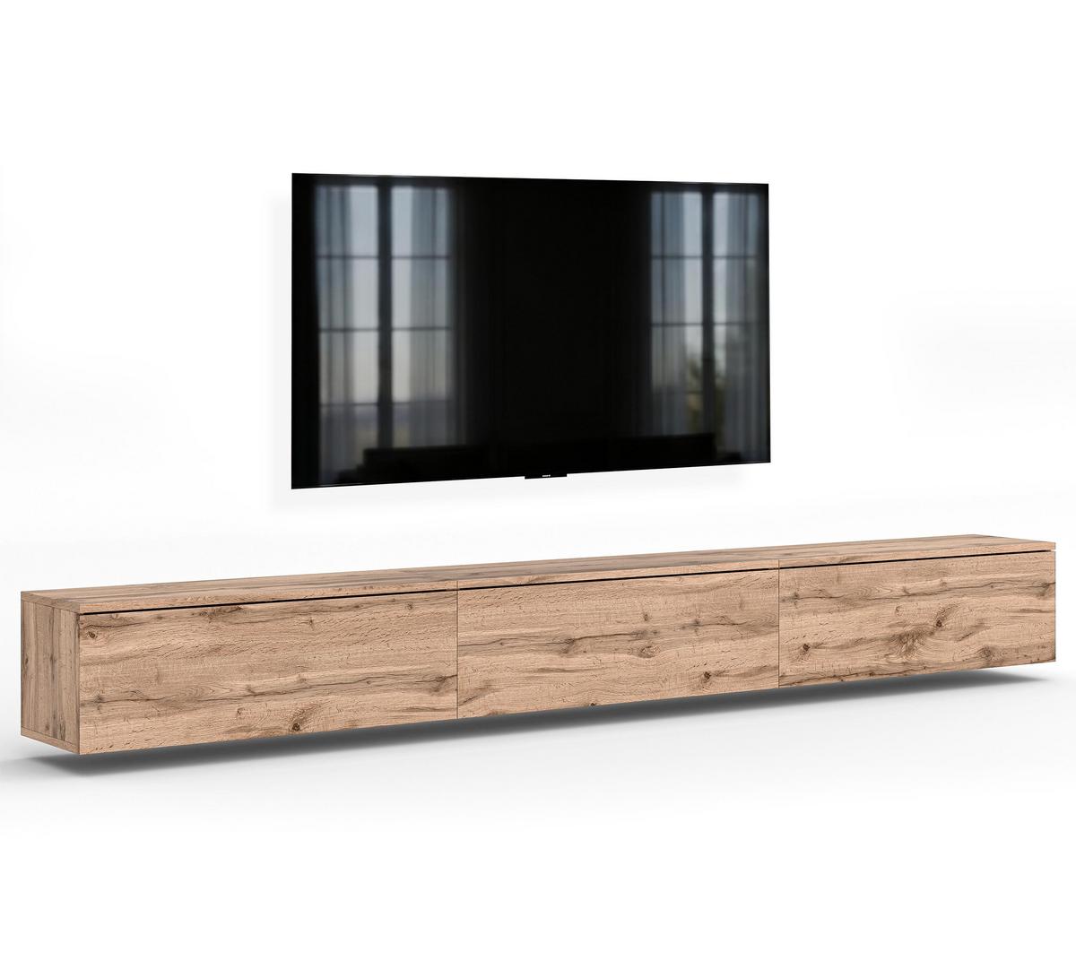 LOWBOARD Barvo 3x100 Eiche Wotan 300/34/32 cm – hängendes TV-Board - Braun, Holzwerkstoff (300/34/32cm) - AX Living