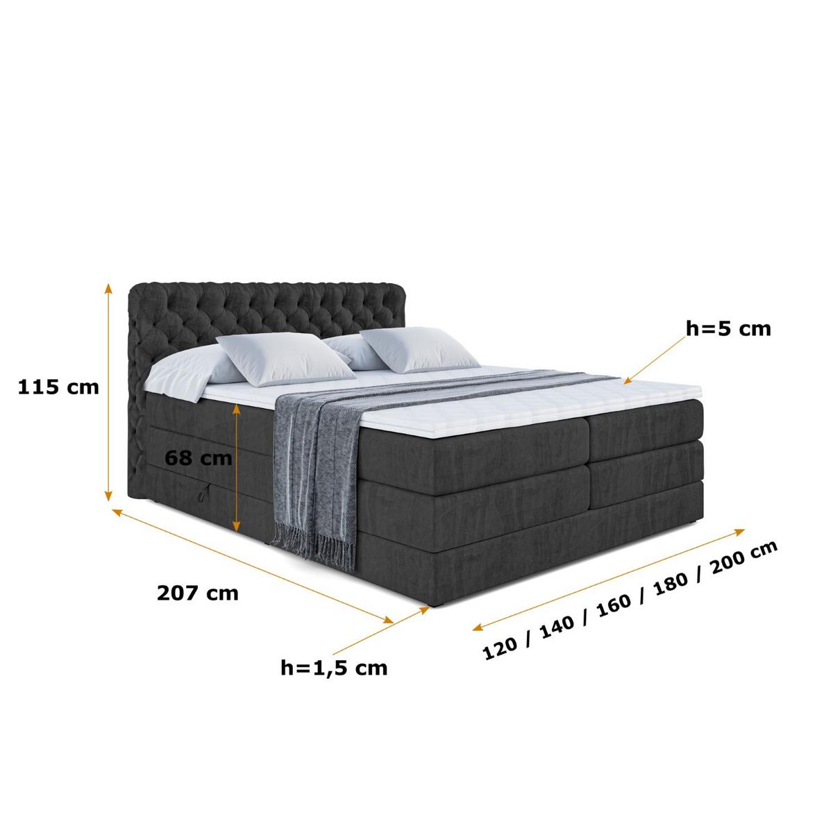 BOXSPRINGBETT BOXI8 KING - 140x200 - H3/H4 - Schwarz - Schwarz, Holzwerkstoff (140/200cm) - ALTDECOR
