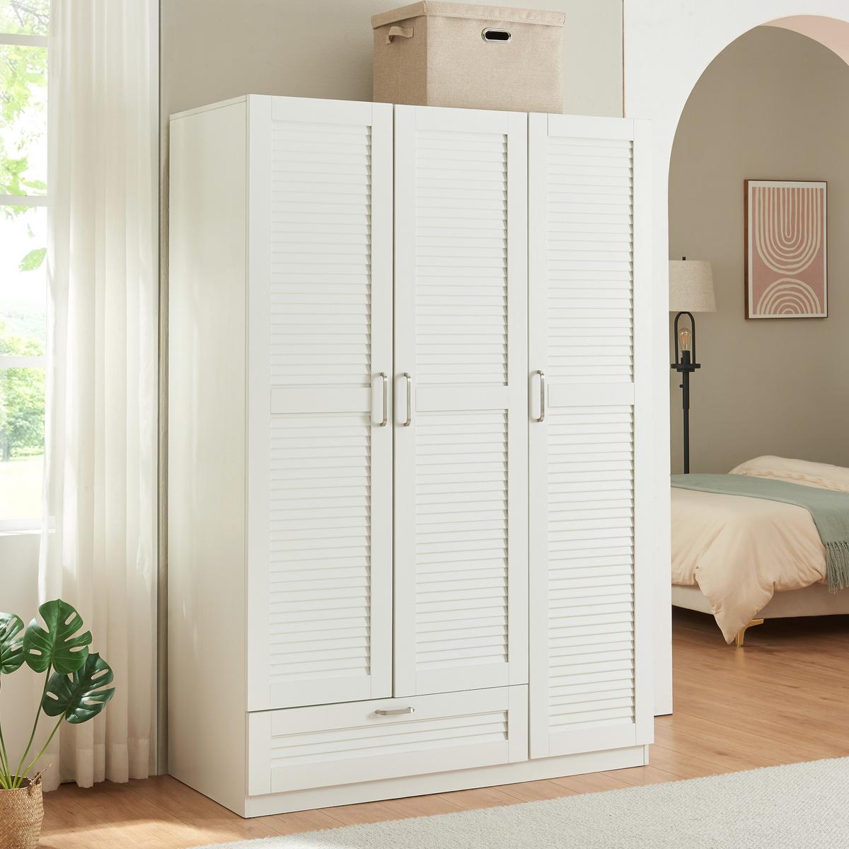 KLEIDERSCHRANK Finning - Weiß, Holzwerkstoff (120/176/52cm) - [en.casa]