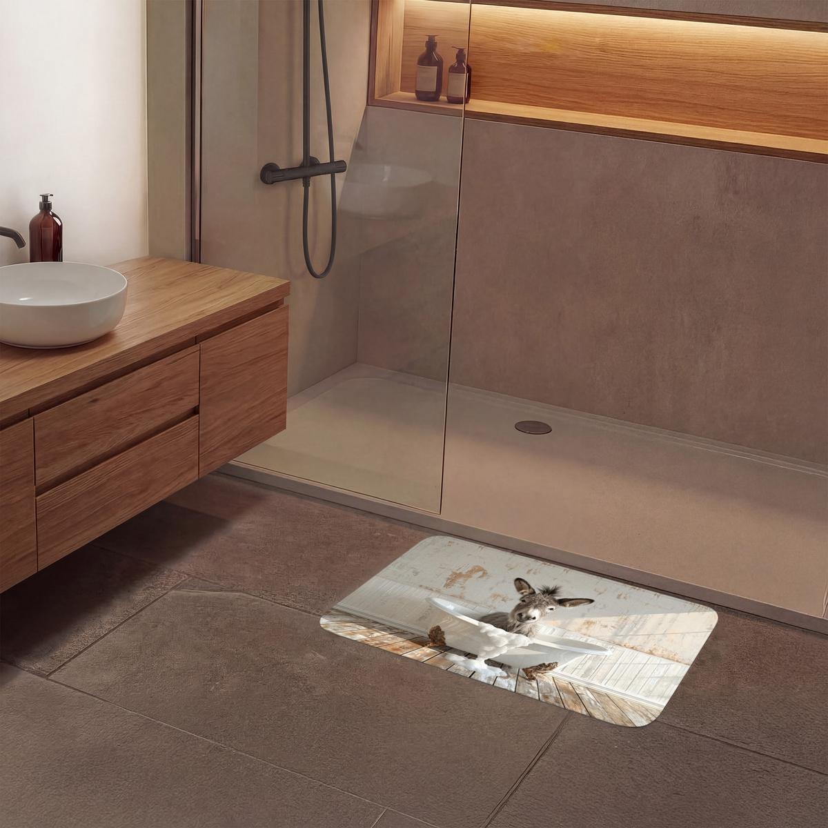BADEMATTE Esel - Tiere - Badewanne - Schaumstoff 80x50 cm - Creme, Textil (80/50cm) - OnlyWow