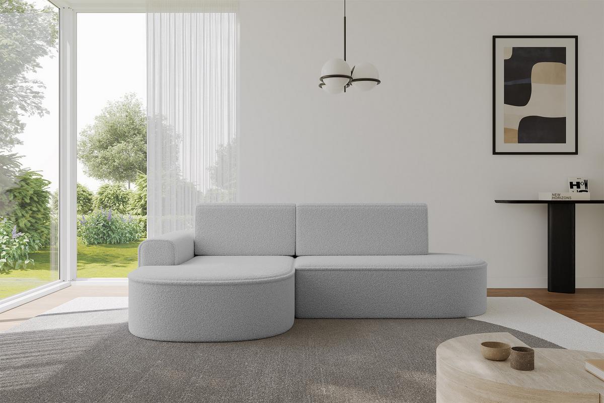 ECKSOFA mit Schlaffunktion und Bettkasten Ottomane Links MARI-L1-S - 283x167x73 cm Hellgrau Bouclé - Hellgrau/Schwarz, Holzwerkstoff/Kunststoff (283/167cm) - ALTDECOR