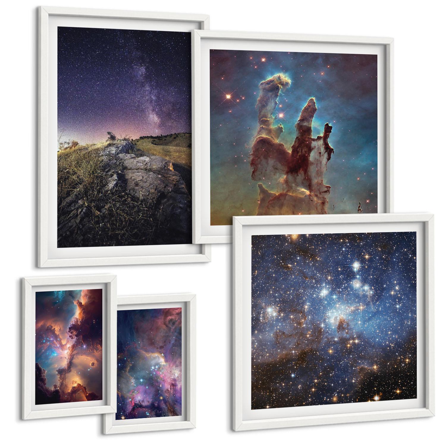 BILDER SET 5er Set - 50x50 cm & 20x30 cm & 40x60 cm Weißer Rahmen - Wasserfall in der Schlucht - Weiß, Kunststoff (40/60cm) - TULUP