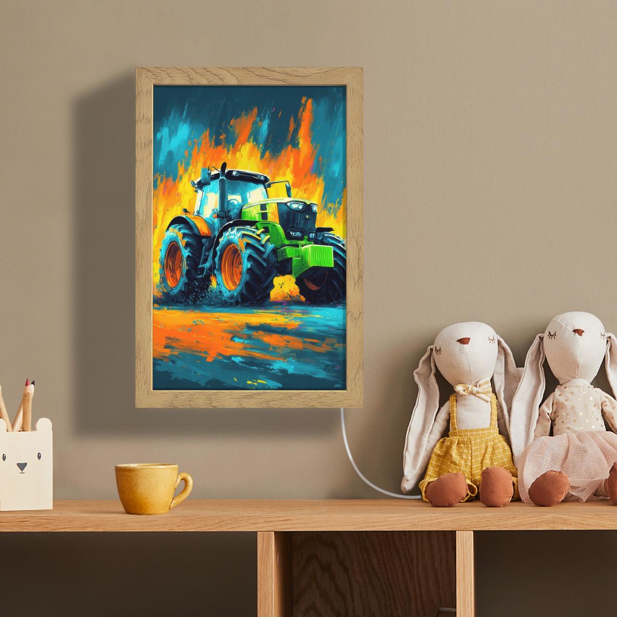 WANDLEUCHTE Abstrakt - Traktor - Grün 20x30 cm - Dunkelblau, Holzwerkstoff (20/30/8cm) - OnlyWow