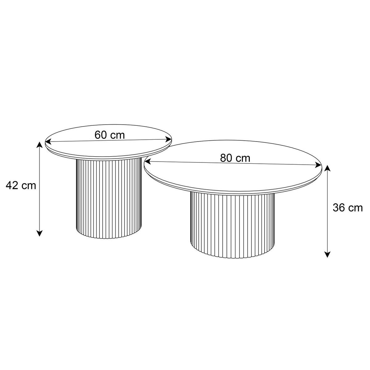 COUCHTISCH-SET OVI mit geriffeltem Sockel - Weiß, Holzwerkstoff (80/80/42cm) - Lookway