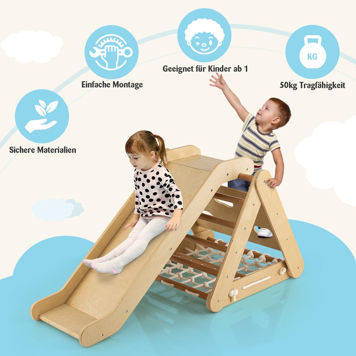 KLETTERDREIECK 4 in 1 Holz - Naturfarben, Holz (64/58/63cm) - COSTWAY