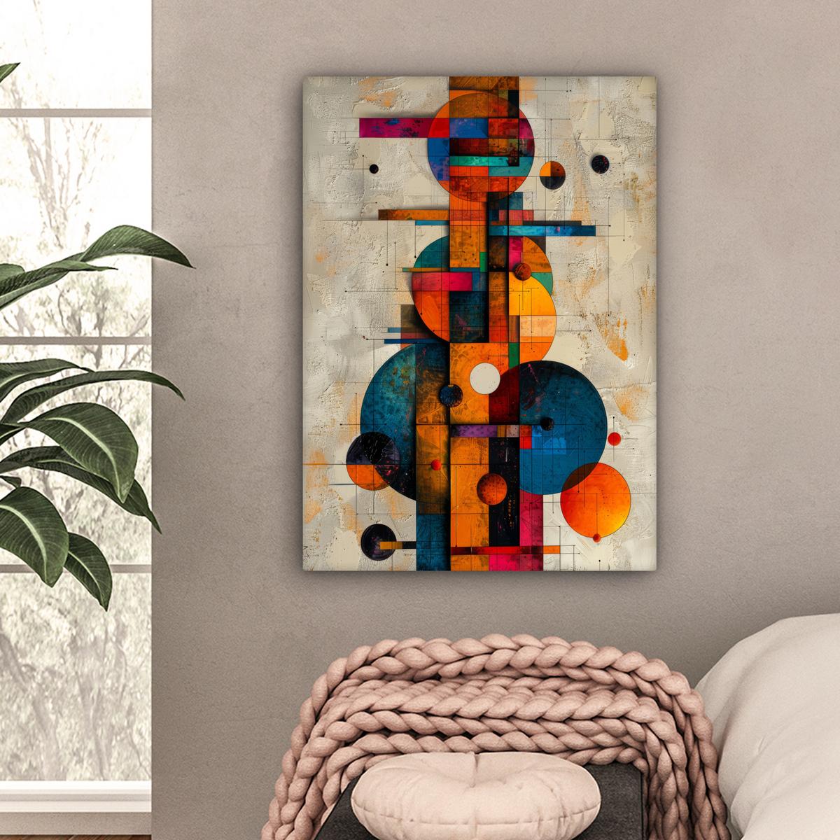 LEINWANDBILD Vintage - Moderne Kunst - Orange - Geometrische Formen Wandbild Wohnzimmer 60x80 cm - Multicolor, Textil (60/80cm) - MuchoWow