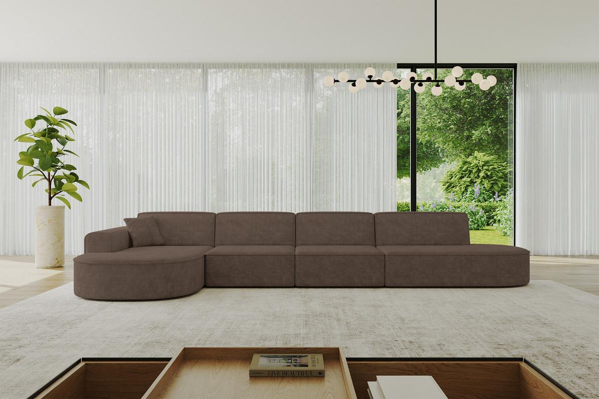ECKSOFA Ottomane Links MARI-L3 - 413x171x79 cm Braun Velours - Schwarz/Braun, Holzwerkstoff/Kunststoff (413/171cm) - ALTDECOR