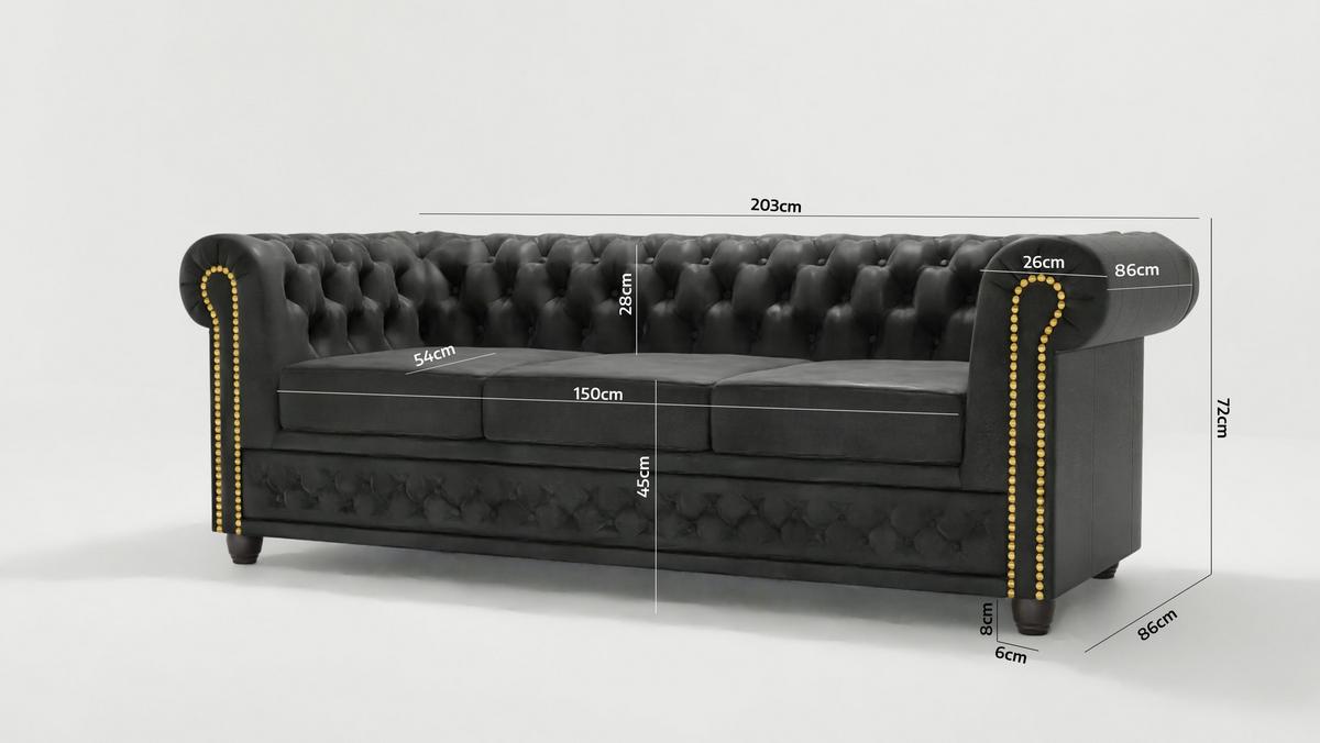 CHESTERFIELD-SOFA 3-sitzer mit Schlaffunktion Flux Anthrazit Microfaser Vintageoptik - Anthrazit/Braun, Holz/Textil (203/72/86cm) - S-Style Möbel