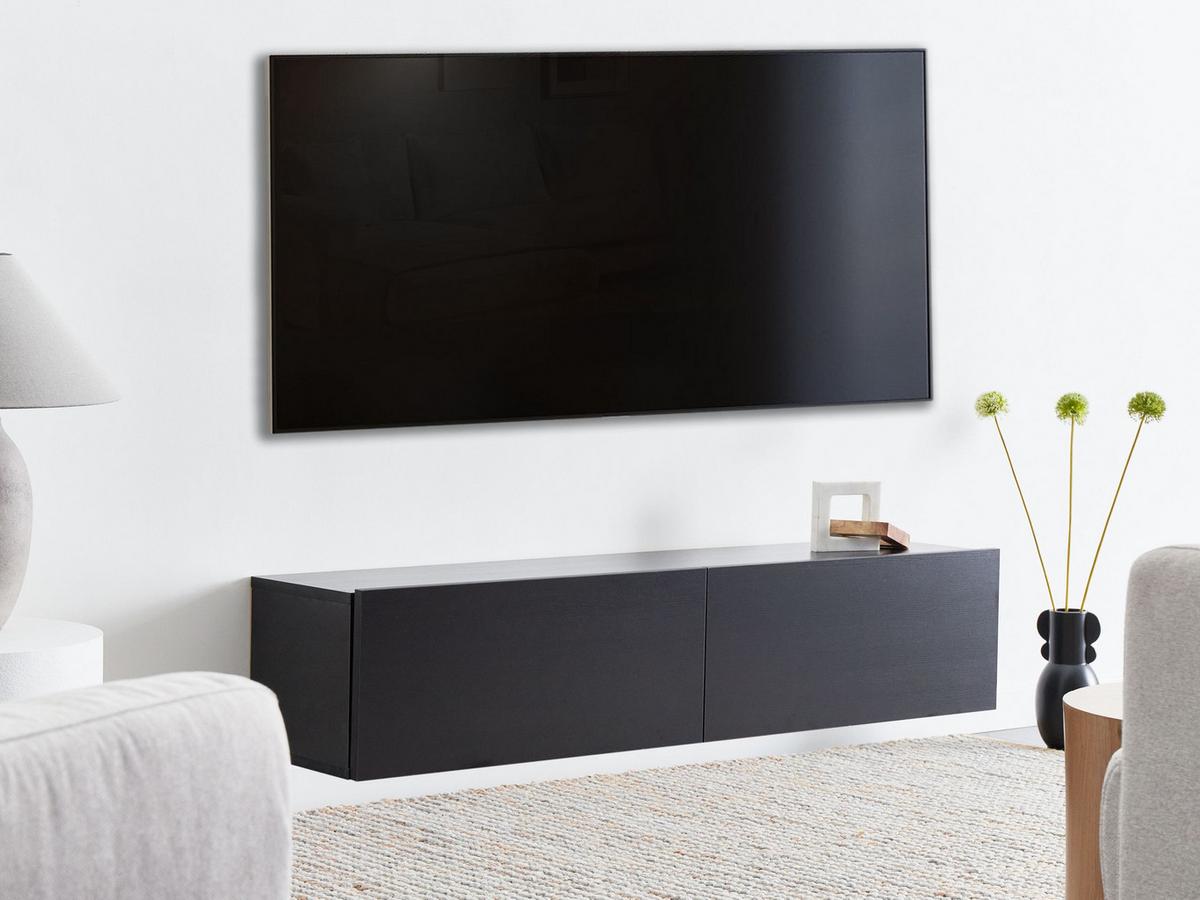 WANDMONTIERTER-TV-SCHRANK Schwarz Gladstone - Schwarz, Holzwerkstoff (140/30/32cm) - Beliani
