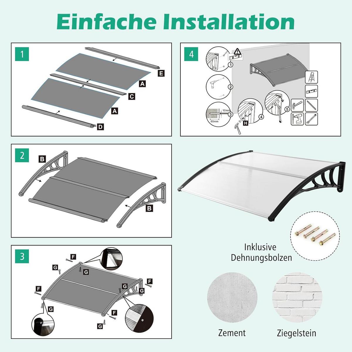 HAUSTÜRVORDACH Transparent - Transparent, Kunststoff (122/28/99cm) - COSTWAY
