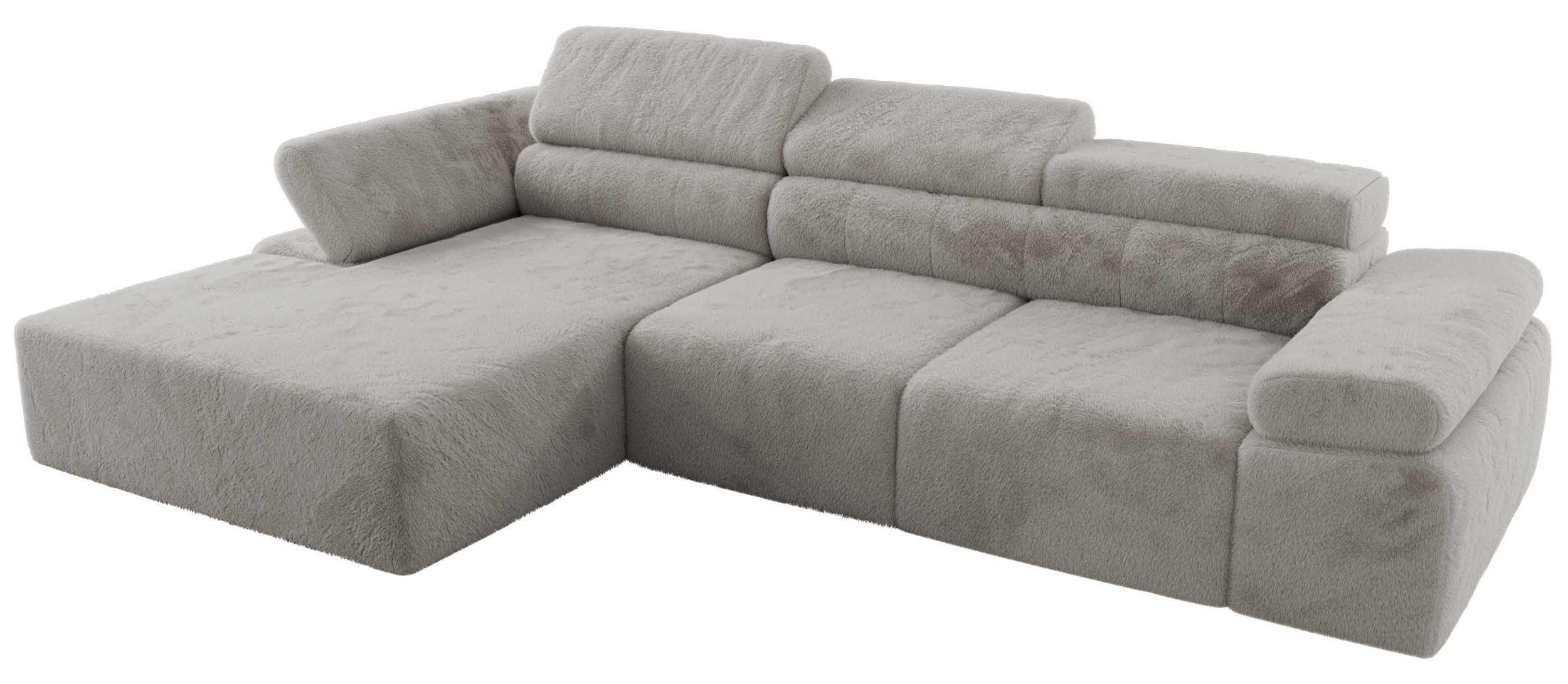 ECKSOFA RILASSO L Hellgrau Plüsch - links - Hellgrau/Schwarz, Kunststoff/Textil (296/174cm) - MKS