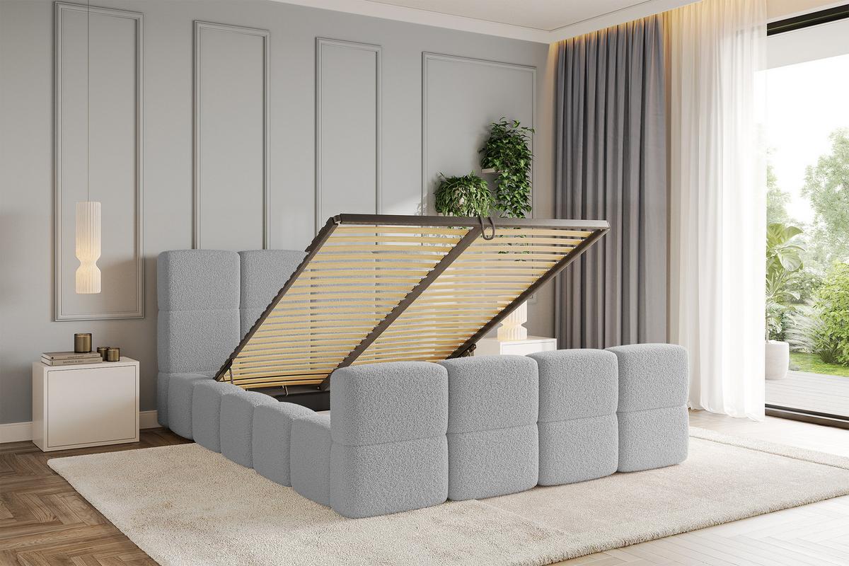 POLSTERBETT mit Bettkasten und Lattenrost mit Matratze H3/H4, Kopfteil, Boxbett, mit Stauraum - NATA-Z 140x200 Hellgrau - Hellgrau, Holzwerkstoff/Textil (140/200cm) - ALTDECOR