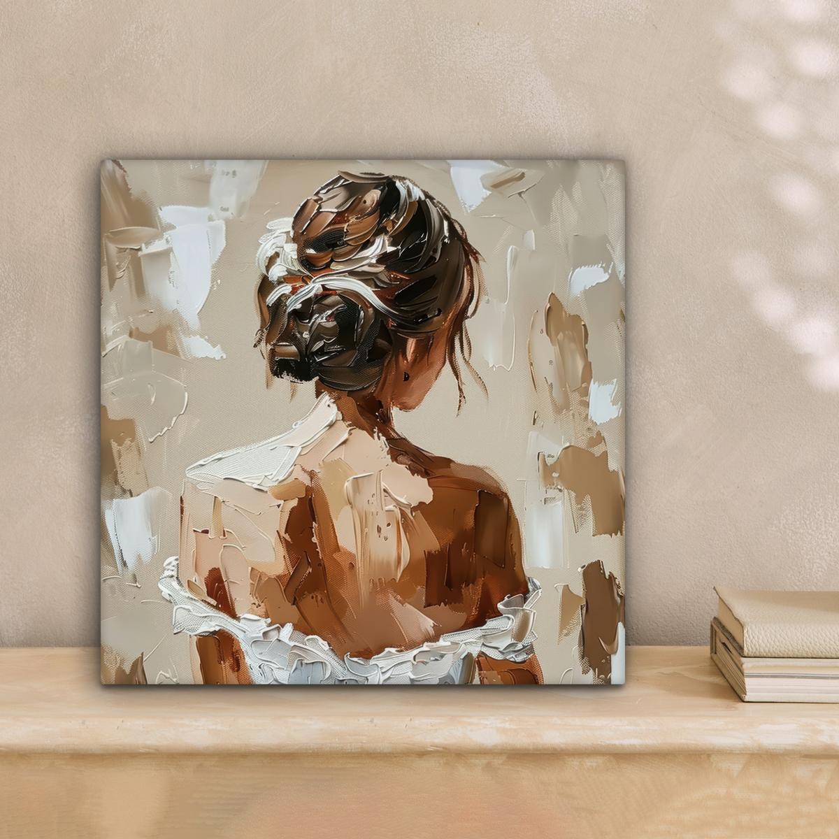 LEINWANDBILD Frau - Farbe - Abstrakt - Beige - Modern Deko Wohnzimmer 20x20 cm - Sandfarben, Textil (20/20cm) - MuchoWow