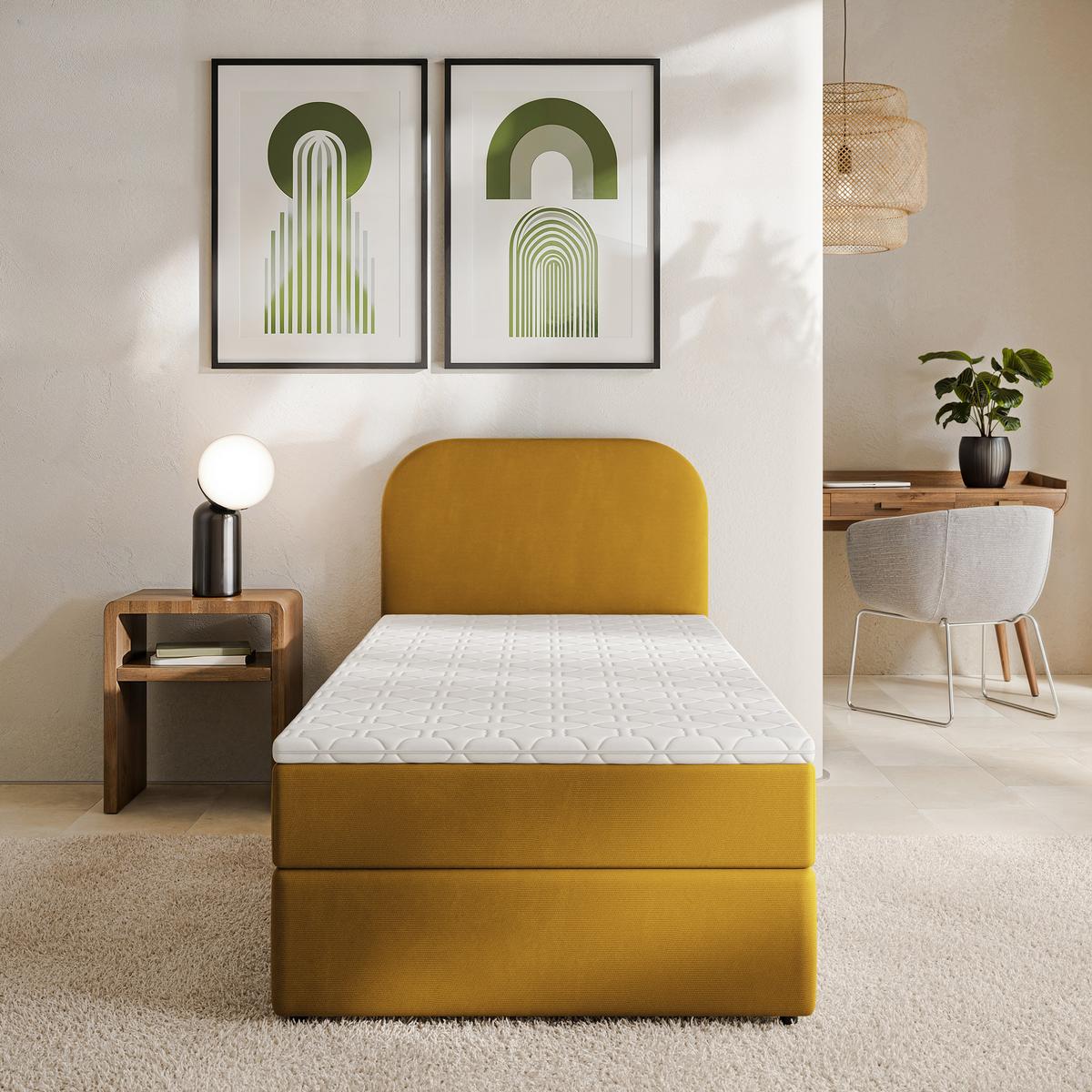 BOXBETT CERIA 90x200 cm mit Matratze und Topper - Gelb - Gelb, Holz/Textil (90/200cm) - MASSENO
