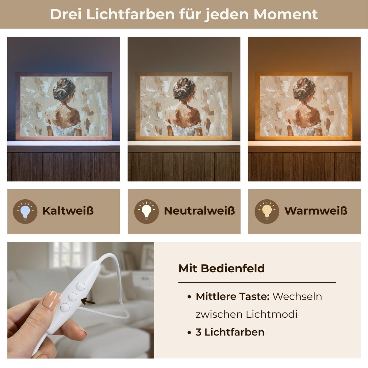 TISCHLEUCHTE Frau - Farbe - Abstrakt - Beige - Modern 30x20 cm - Brombeere, Holzwerkstoff (8/30/20cm) - OnlyWow