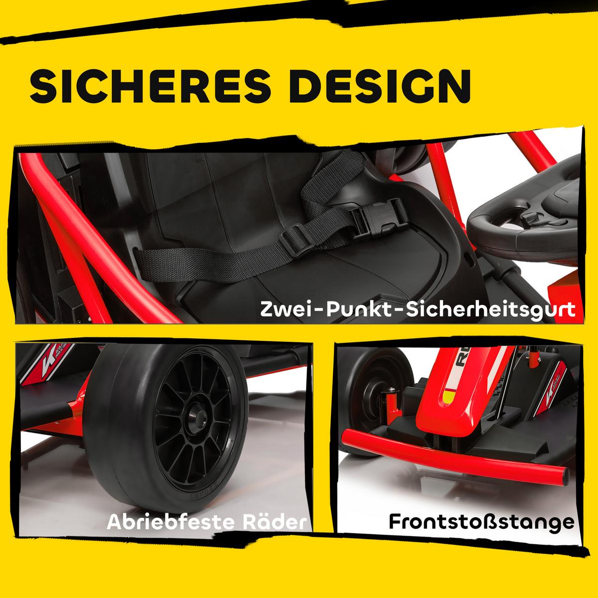 KINDER-ELEKTRO-GOKART 24 V 6-13km/h mit Musik und Hupe - Rot, Kunststoff (119/77/54cm) - AIYAPLAY