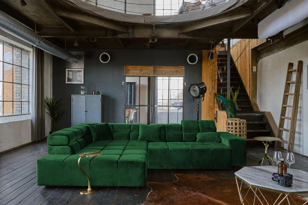 ECKSOFA MIT MOTORISCHEM SITZVORZUG NEVADA Smaragdgrün Velvet Relaxfunktion - Smaragdgrün/Schwarz, Textil (319/215cm) - KAWOLA