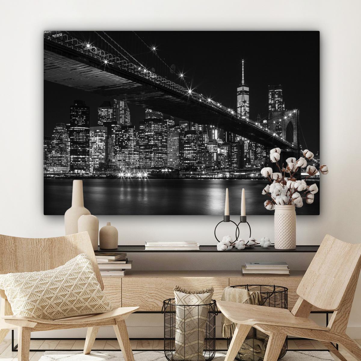 LEINWANDBILD New York - Brooklyn - Brücke Wohnzimmer Groß 120x80 cm - Schwarz, Textil (120/80cm) - MuchoWow