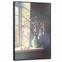 LEINWAND Bilder mit Rahmen - Stillleben - Vase - Osterzweig - 80x120 - Hellblau, Textil (80/120cm) - MuchoWow