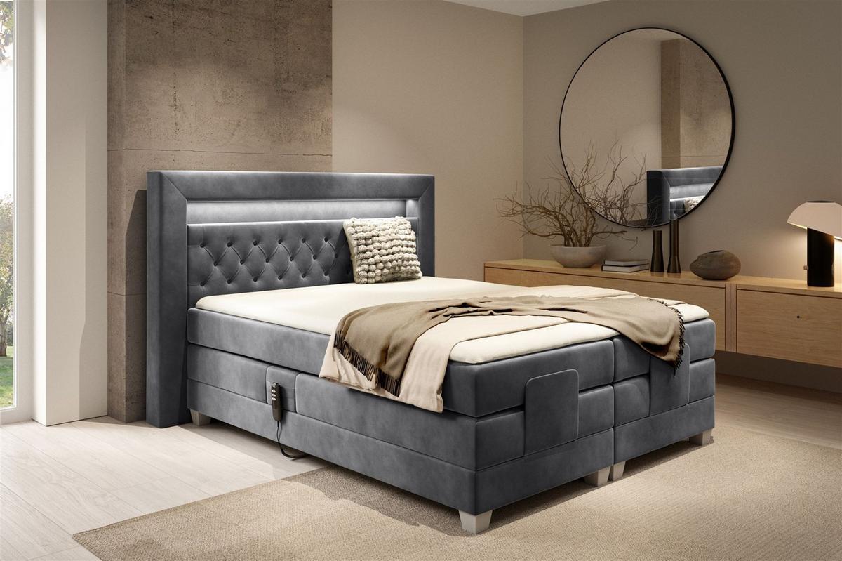 BOXSPRINGBETT Bett Elektrisch Armando - Graphitfarben, Holzwerkstoff/Textil (200/200cm) - Fun Möbel