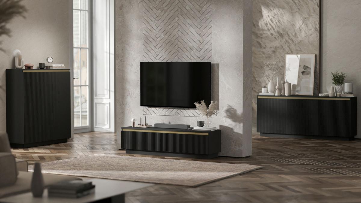 HIGHBOARD Selene 2D Schwarz Matt 111 cm Glamour - Schwarz, Holzwerkstoff (110.8/118/35cm) - Meble Lindner