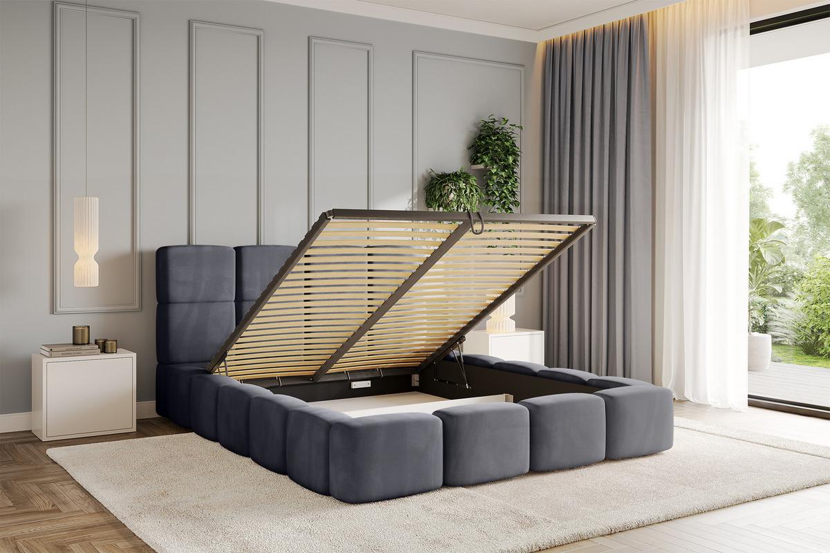 POLSTERBETT mit Bettkasten und Lattenrost, Bett mit Kopfteil, Boxbett ohne Matratze, Doppelbett mit Stauraum - NATA 120x200 Dunkelgrau - Dunkelgrau, Holzwerkstoff/Textil (120/200cm) - ALTDECOR