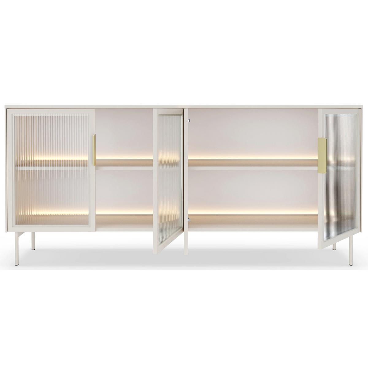 SIDEBOARD Lumi 4-türig mit Glasfronten Kaschmirgrau 181 cm - Taupe/Goldfarben, Holzwerkstoff/Metall (181.3/82.6/39.3cm) - Selsey