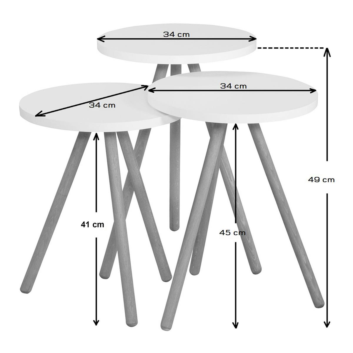 BEISTELLTISCH-SET 3 TLG. Hjørring - Rosa/Weiß, Holzwerkstoff/Buchenholz (34/34/49cm) - [en.casa]