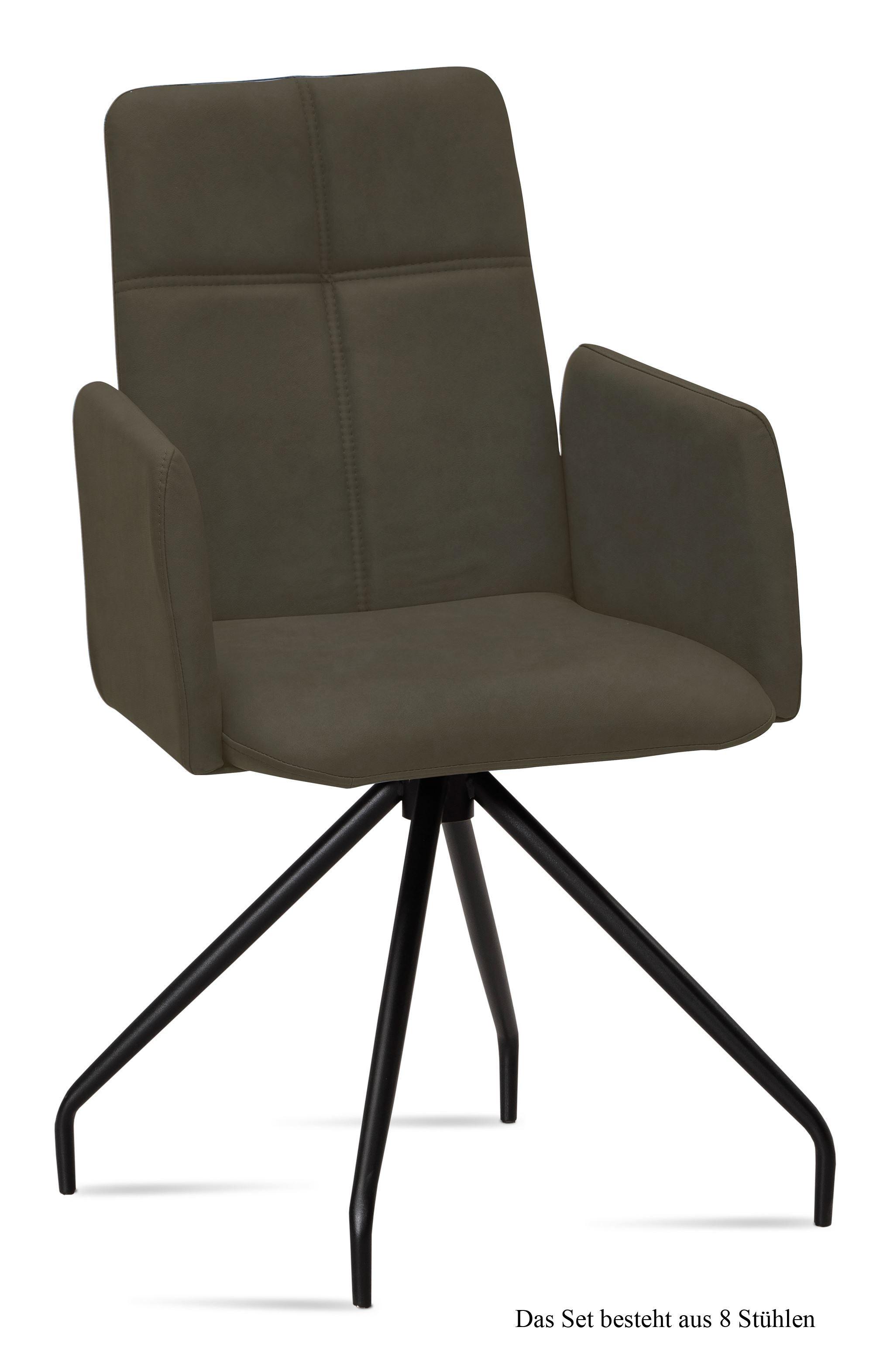 ARMLEHNSTUHL (8er-Set) Devaki 52x92x60 Schwarz/Khaki - Dunkelgrün/Schwarz, Kunststoff (60/92/52cm) - 58aufmkessel