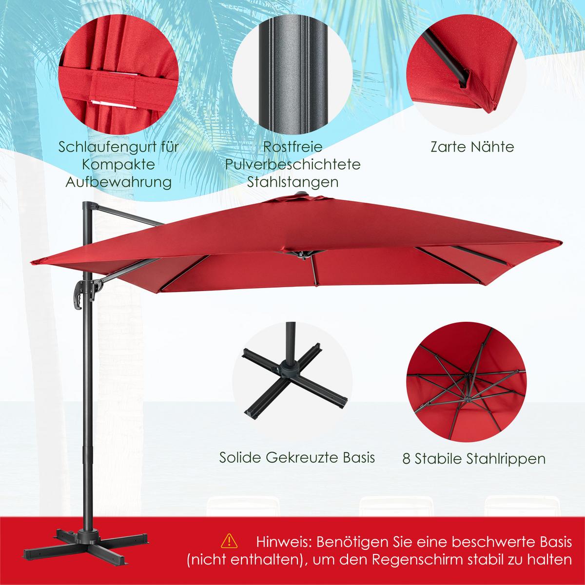 BELEUCHTETER 300cm Weinrot - Weinrot, Metall (300/300cm) - COSTWAY