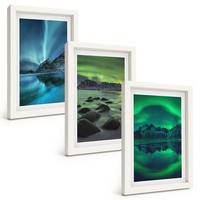 BILDER SET 3er Set - 20x30 cm Weißer Rahmen - Winterlandschaft der Aurora borealis - Weiß, Kunststoff (20/30cm) - TULUP