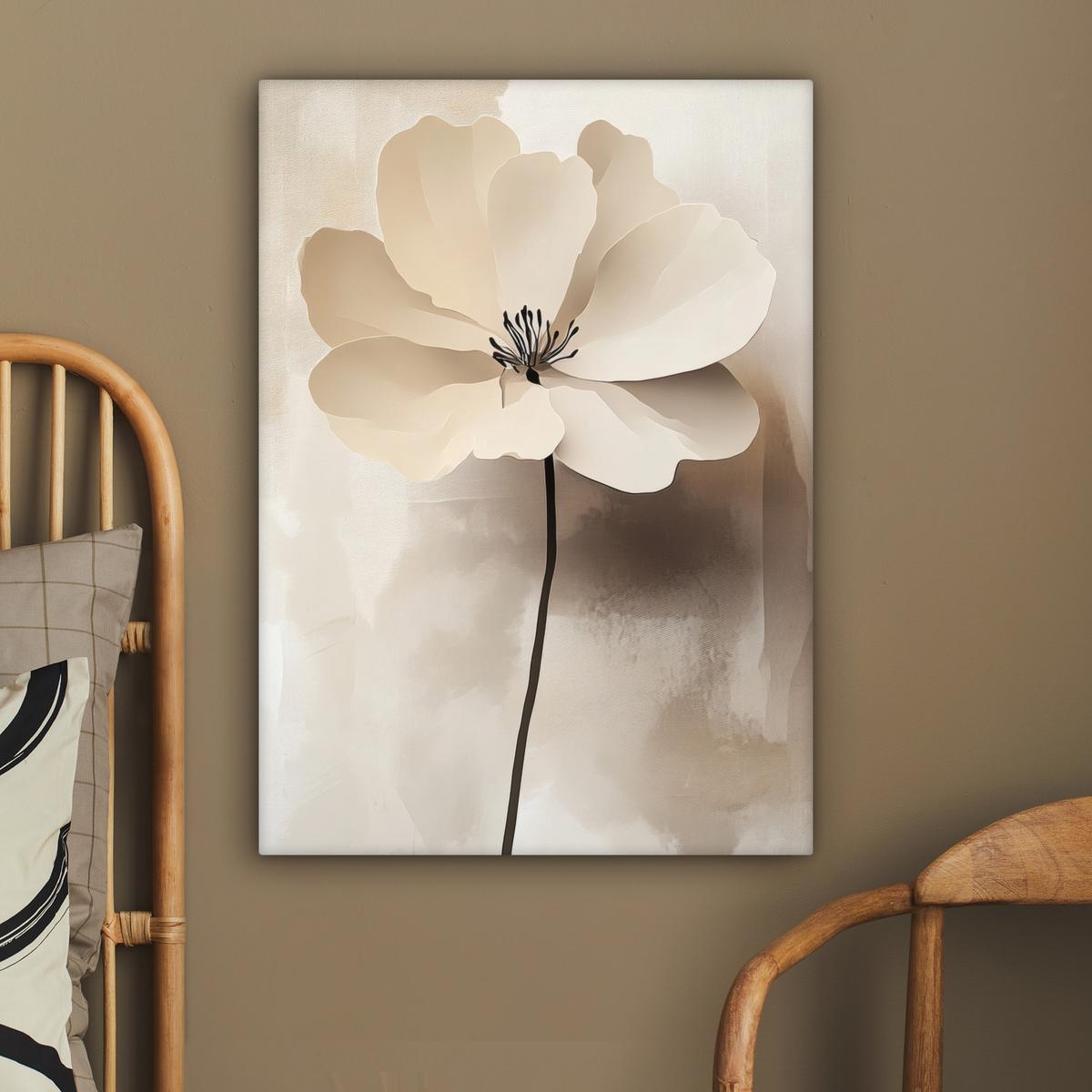 LEINWANDBILD Blume - Beige - Farbe - Schatten Wandbild Wohnzimmer 60x80 cm - Creme, Textil (60/80cm) - MuchoWow