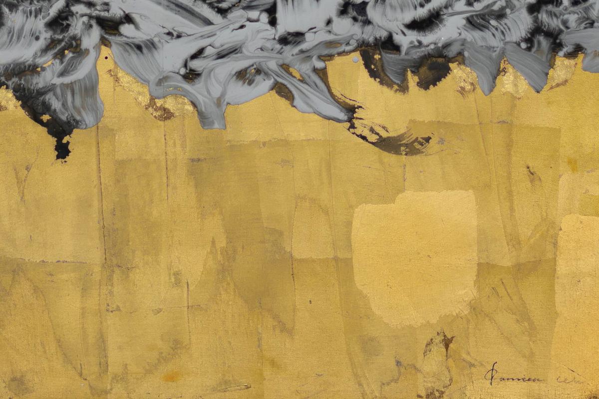 ACRYLBILD HANDGEMALT 77,5/102,5 cm - Goldfarben/Schwarz, Textil (77.5/102.5cm) - KUNSTLOFT