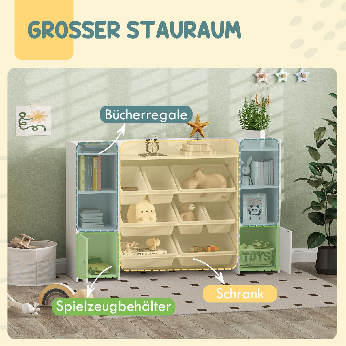 KINDER-AUFBEWAHRUNGSREGAL mit 8 herausnehmbaren Boxen, Spielzeugregal, Weiß - Weiß, Kunststoff (30/90/140cm) - AIYAPLAY