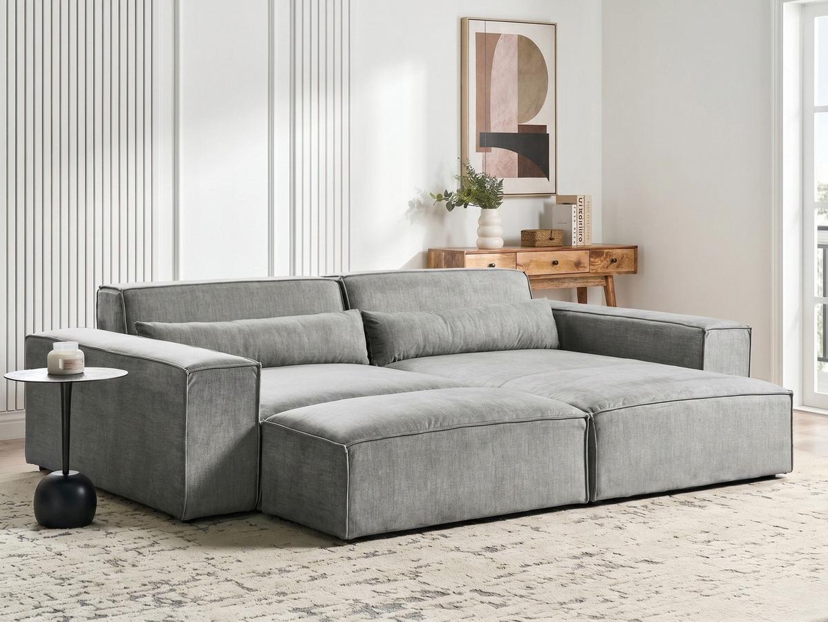 ECKSOFA Modul 3-Sitzer linksseitig Grau Stoff mit Ottomane Hellnar - Grau, Textil (262/176cm) - Beliani
