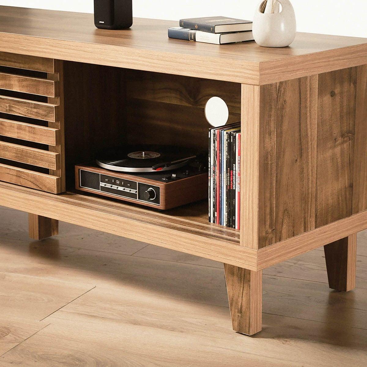 TV-MÖBEL mit 2 Schiebetüren 35/140/45 cm - Nussbaumfarben, Holzwerkstoff (35/45/43cm) - Calicosy