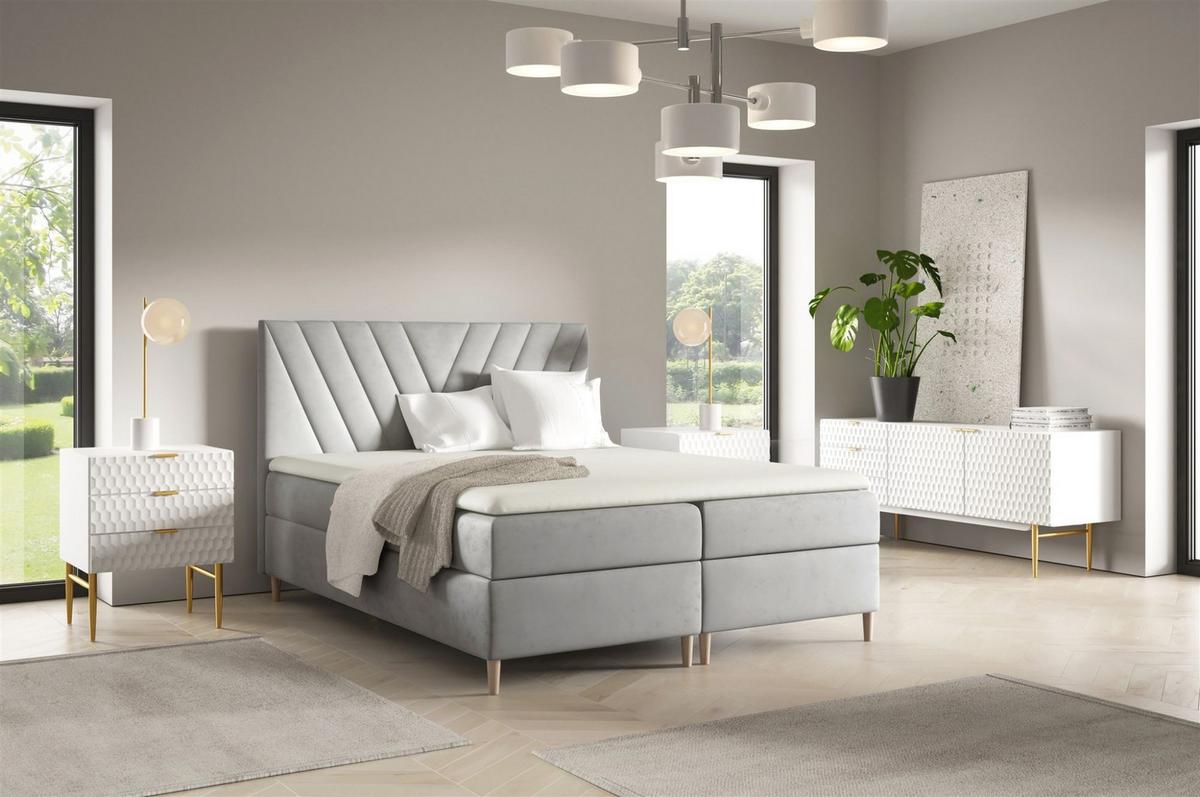 BOXBETT Espen In überlänge - Hellgrau, Holzwerkstoff/Textil (200/220cm) - Fun Möbel