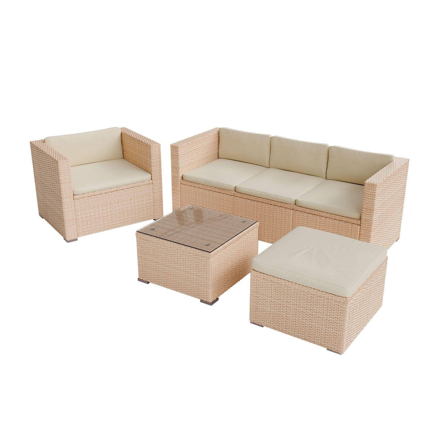 LOUNGEGARNITUR Punta Cana 4-tlg. - Beige/Creme, Kunststoff/Metall - Juskys