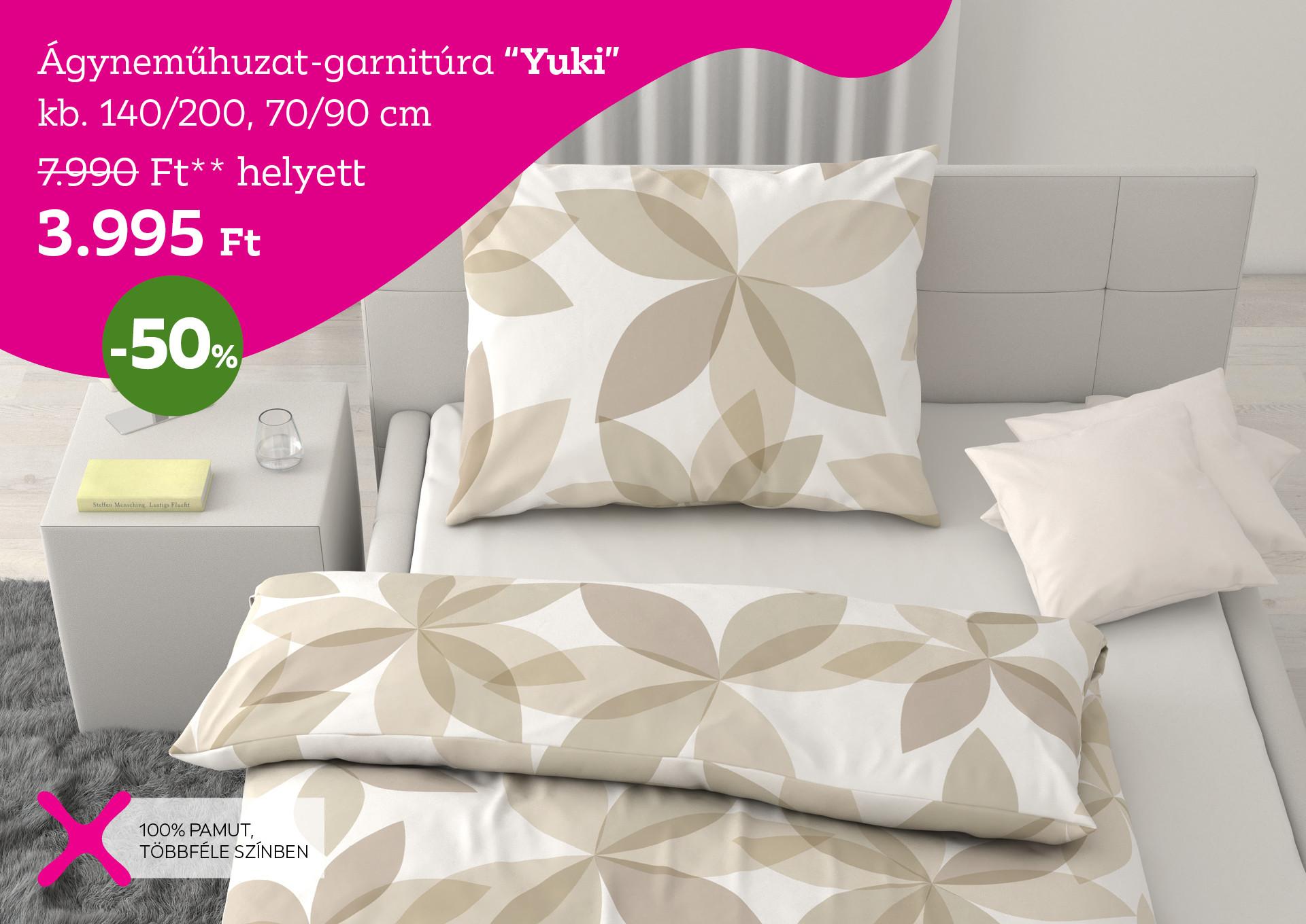 Ágyneműhuzat-garnitúra YUKI 7990 Forint helyett 3995 Forint, kedvezmény mértéke 50%