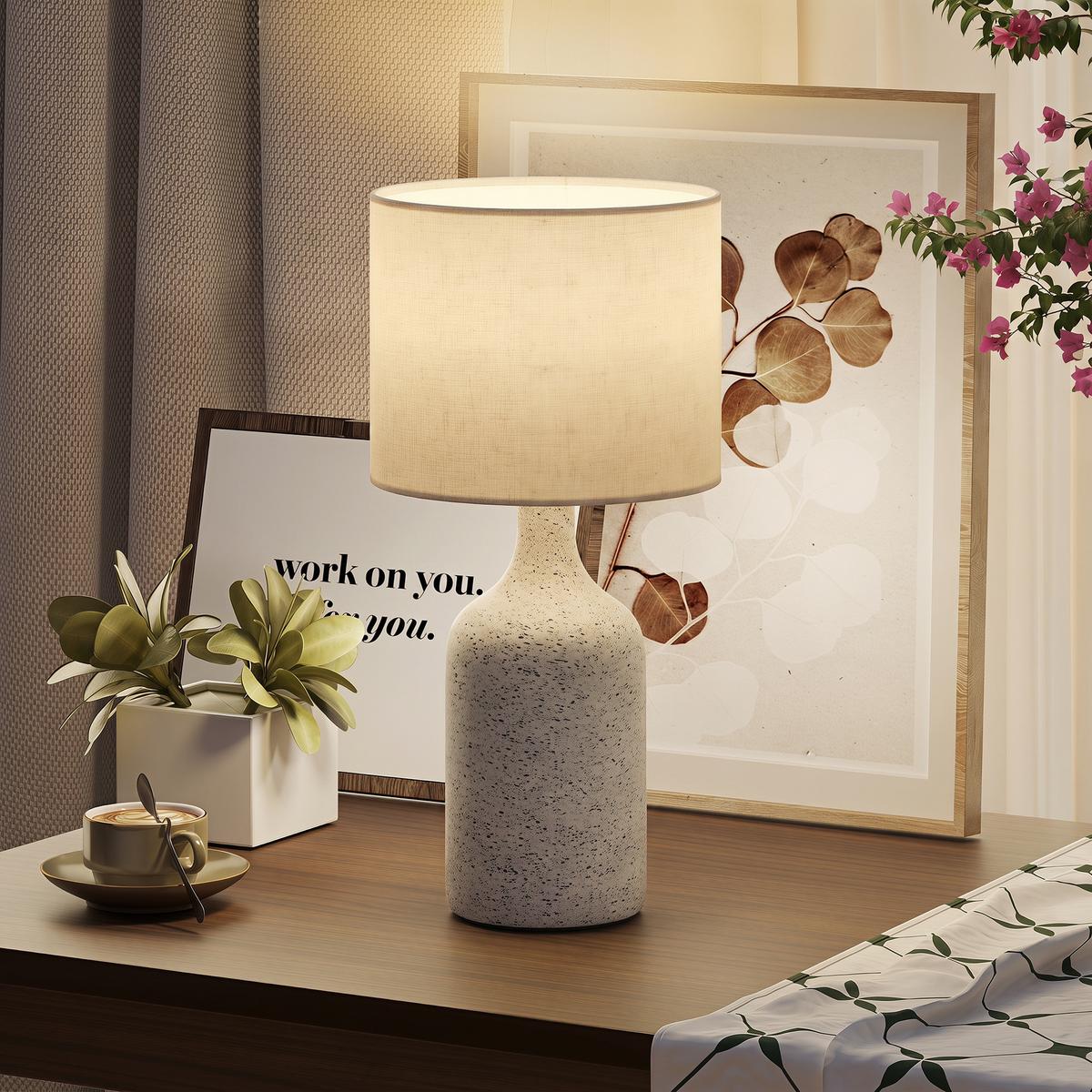 TISCHLAMPE Keramik Leinen Beige - Beige, Keramik (22/22/45cm) - HOMCOM