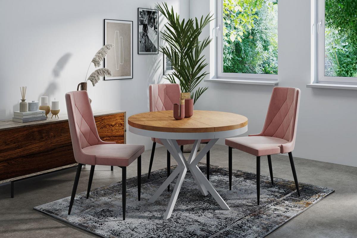 ESSTISCH Cloud runder ausziehbarer, Lancelot Eiche 100-180/100/76 cm - Eichefarben/Weiß, Holzwerkstoff/Metall (100/180/76cm) - WFL GROUP