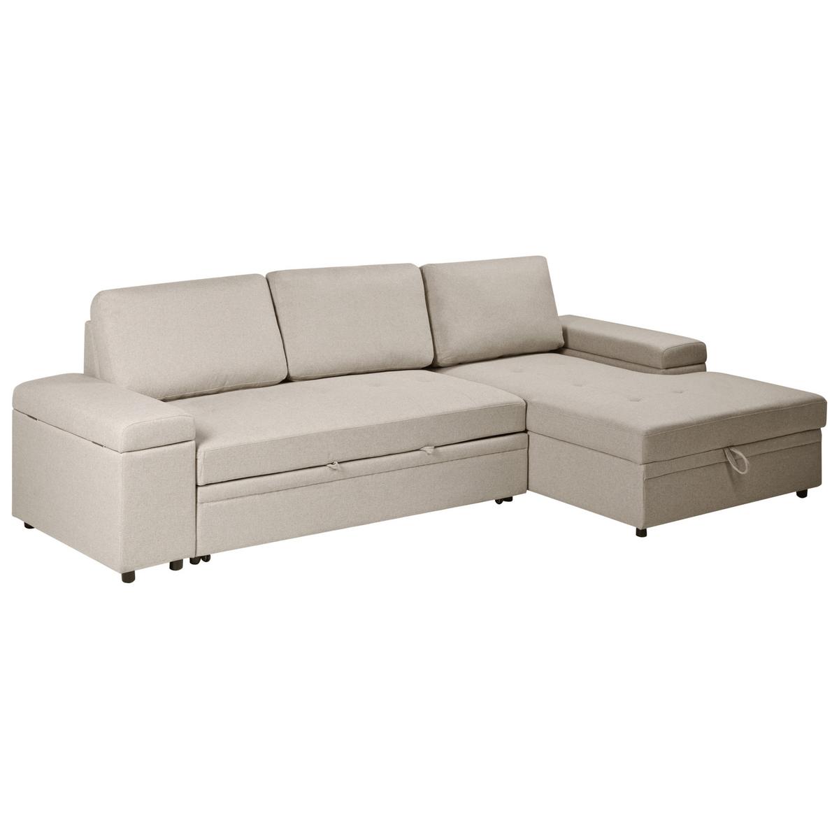 ECKSCHLAFSOFA 3-Sitzer Kunstleinen Beige linksseitig Hrisey - Beige, Textil (293/161cm) - Beliani