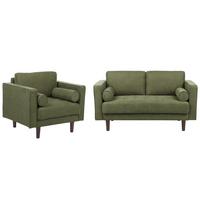 2-SITZER-SOFA Set mit Sessel dunkelgrün Nurmo - Dunkelbraun/Grün, Textil (74/78/140cm) - Beliani
