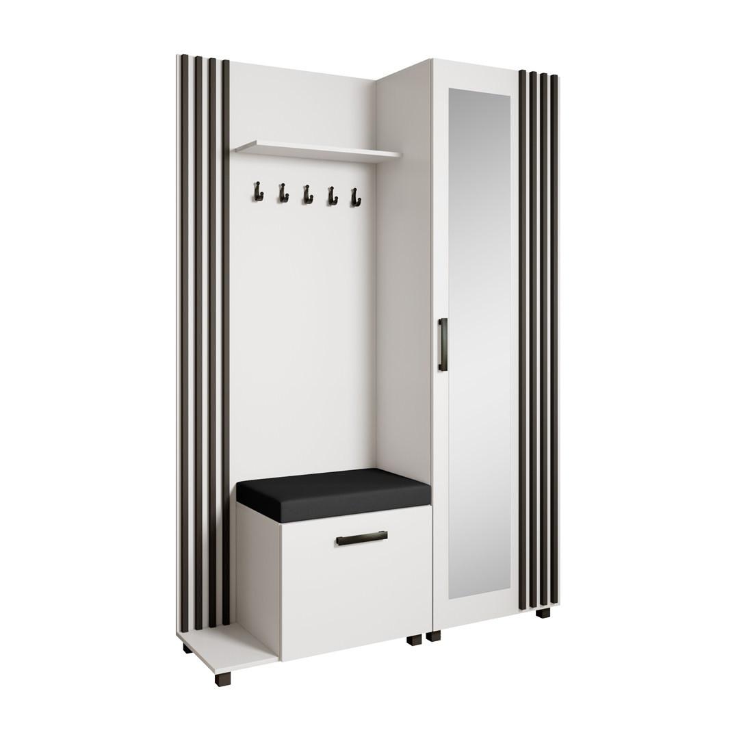 GARDEROBENSCHRANK Livia mit Aufhängern und Spiegel, Weiß, links - Schwarz/Weiß, Holzwerkstoff (137/207/42cm) - Beautysofa
